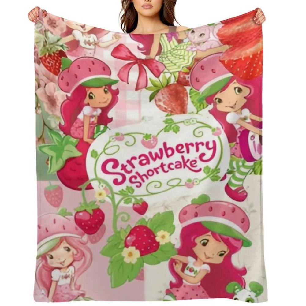 Soft Funny Throw Blanket Strawberry Shortcake Blanket Plush Cartoon Print Blankets,Perfect For Travel Or Home Comfort