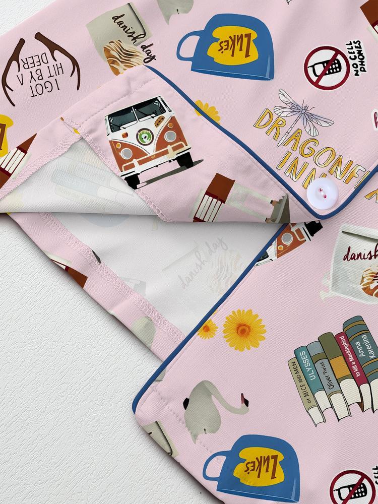 Women's Fall Winter Pajama Set, Stars Hollow Gilmore Comfortable Sleepwear, Cute Elegant Long Sleeve Pants Two-Piece Loungewear