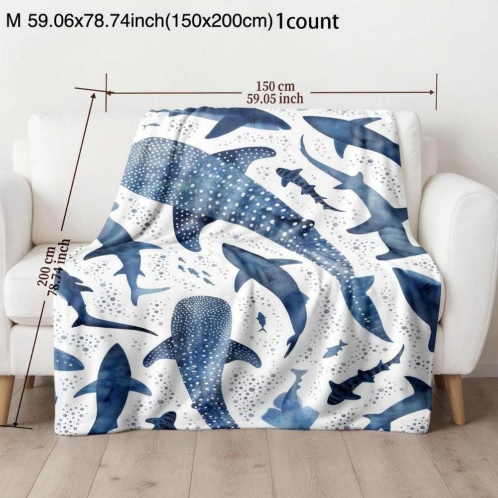 Soft Funny Throw Blanket Shark Pattern Blanket,Warm,Air-Conditioned Room,Warm Nap For Home Office Travel