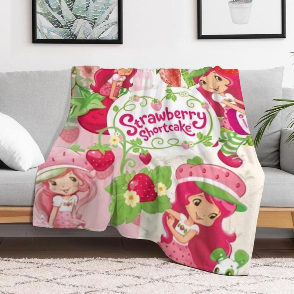 Soft Funny Throw Blanket Strawberry Shortcake Blanket Plush Cartoon Print Blankets,Perfect For Travel Or Home Comfort