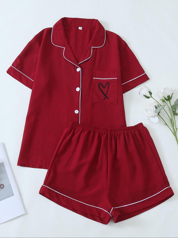 Romantic Heart Floral Pajama Set for Girls, Cute Short Sleeve Top & Shorts, Comfortable All-Season Home Wear, Soft Casual Pajamas, 6-Piece Casual