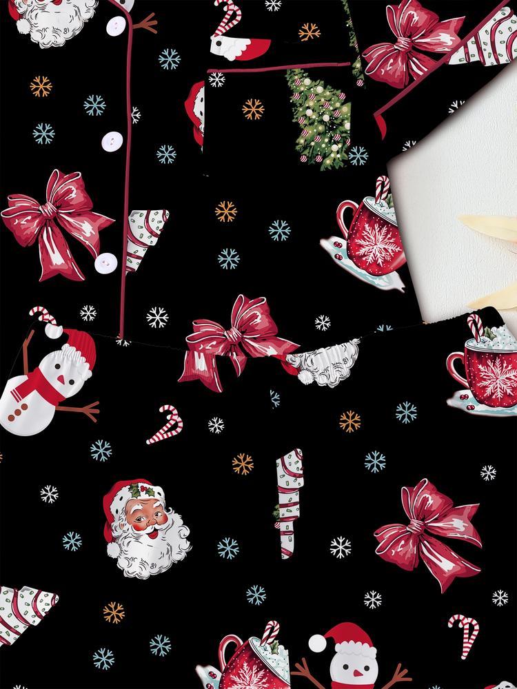 Women's Christmas Pajama Set Two-Piece Sleepwear Short Sleeve Button-Up Top & Shorts Casual Home Wear Comfortable Party