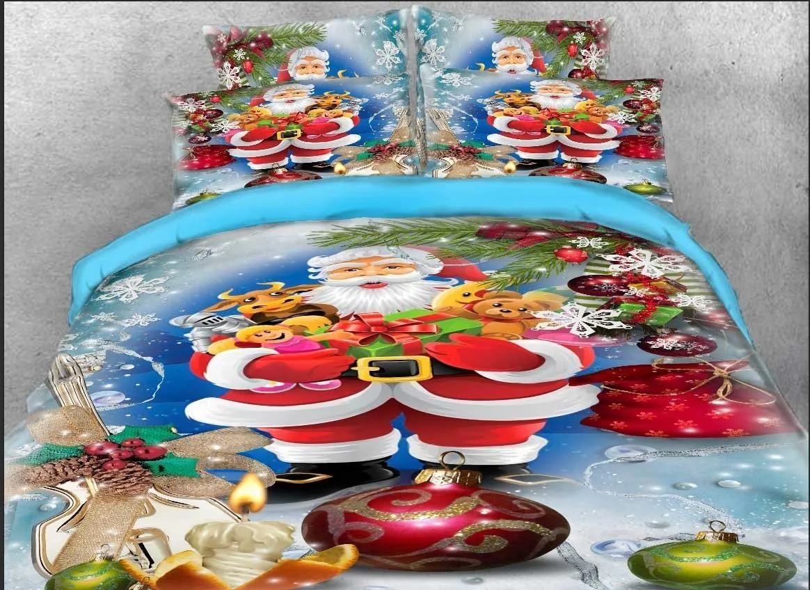 3D Christmas Bedding Santa Claus and Gifts Print 4-Piece Bedding Set D