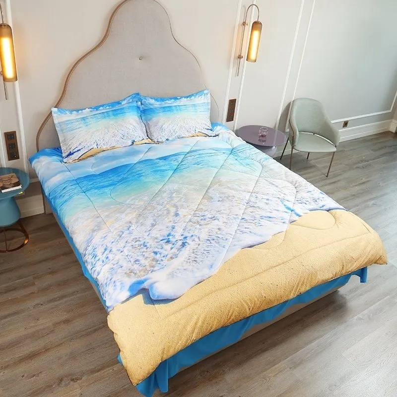 3D Coastal Beach Comforter Set 3-Piece Scenery Bedding High-Quality Mi
