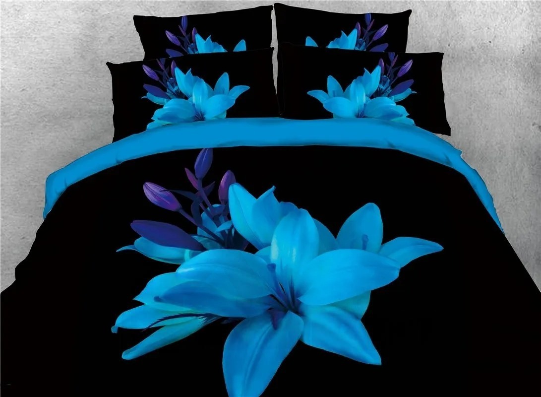 Blue Flower Blooming in the Dark 3D 4-Piece Bedding Sets/Duvet Cover S