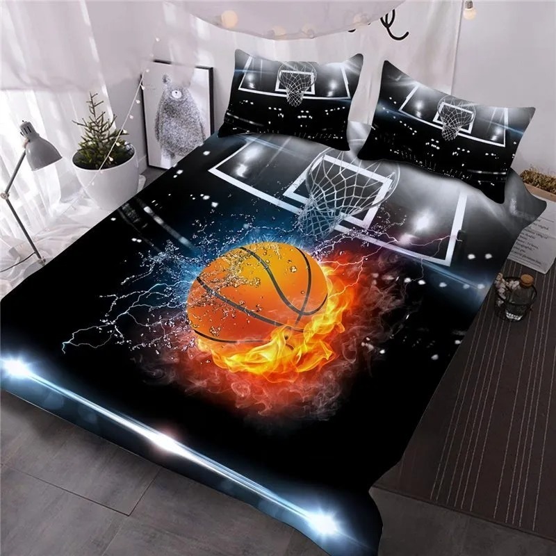 Basketball Ball in Fire and Water 3D Printed 3Pcs Comforter Set/Beddin
