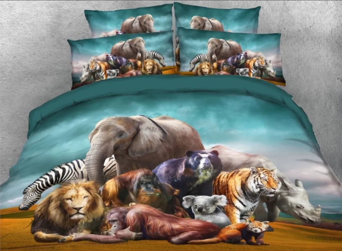Natural African Safari Animals Printed 3D 4-Piece Bedding Set/Duvet Cover Set