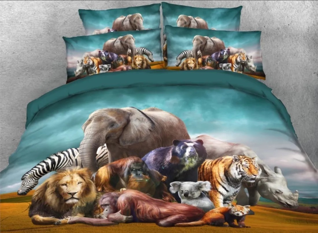 Natural African Safari Animals Printed 3D 4-Piece Bedding Set/Duvet Co