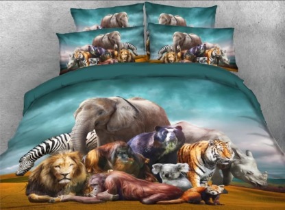 Natural African Safari Animals Printed 3D 4-Piece Bedding Set/Duvet Cover Set