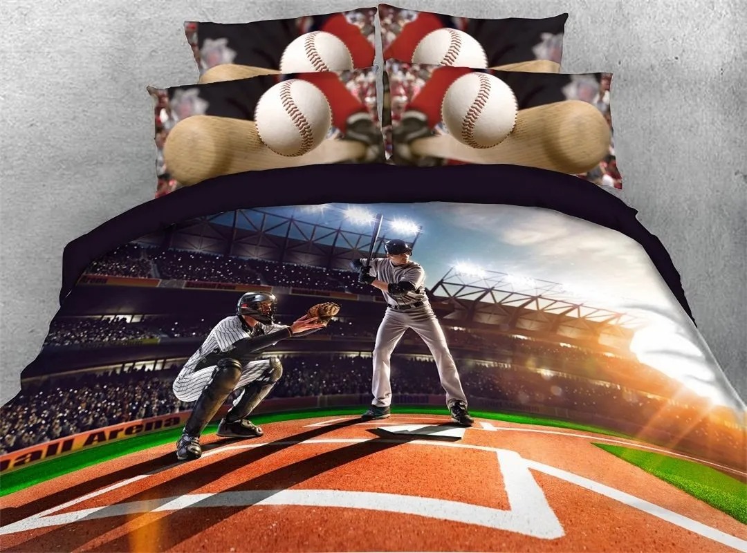 Baseball Player on the Filed Digital Printed 3D 4-Piece Bedding Sets/Duvet Covers