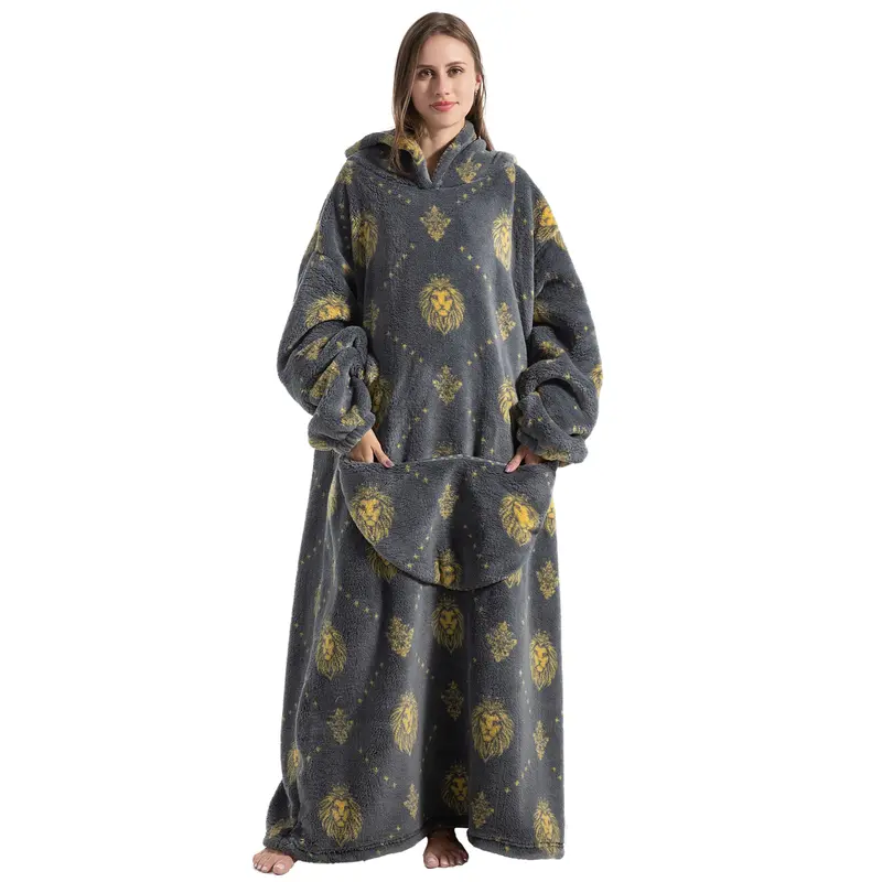 Oversized Wearable Blanket Hoodie – Cozy Fleece Hooded Sweatshirt with Pocket, Unisex Lounge & Sleepwear