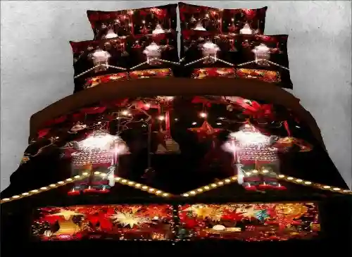 3D Santa Claus and Christmas Candle Bedding Set 4Pcs Zipper Warm Duvet Cover Set Colorfast Wear-resistant Endurable Skin-friendly Ultra-soft No-fading Microfiber