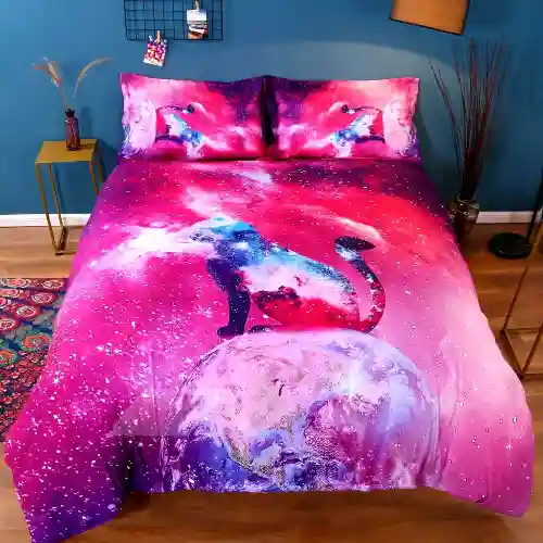 3D Red Galaxy Cat Printed 4-Piece Bedding Sets/Duvet Cover Set Queen King Size