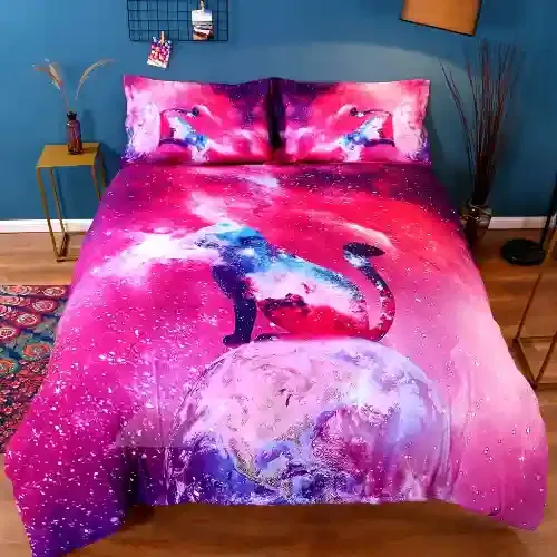 3D Red Galaxy Cat Printed 4-Piece Bedding Sets/Duvet Cover Set Queen K