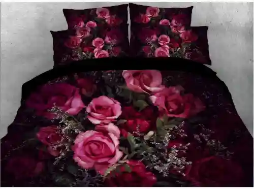 3D Romantic Roses Duvet Cover Set 4-Piece Bedding Set with Non-slip Ties with Durable Soft Sheet and Pillow Covers for Bedroom