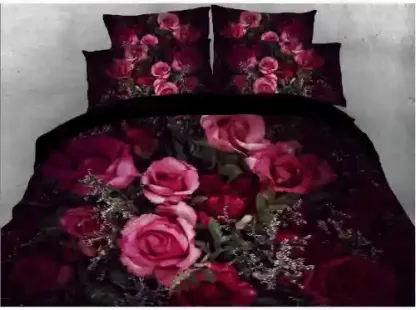 3D Romantic Roses Duvet Cover Set 4-Piece Bedding Set with Non-slip Ties with Durable Soft Sheet and Pillow Covers for Bedroom