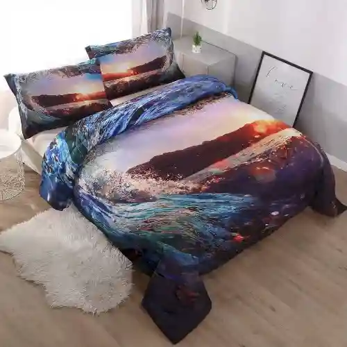 3D Water Heart-shaped Sunset Scenery Printing 3-Piece Comforter Set/Bedding Set