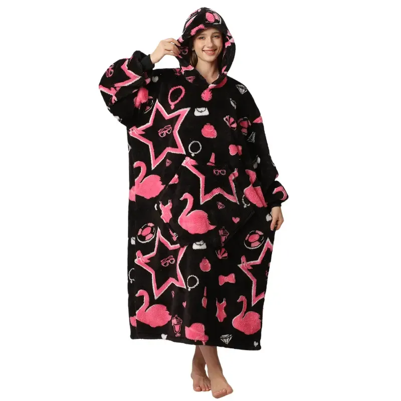 Oversized Wearable Blanket Hoodie – Cozy Fleece Hooded Sweatshirt with Pocket, Unisex Lounge & Sleepwear