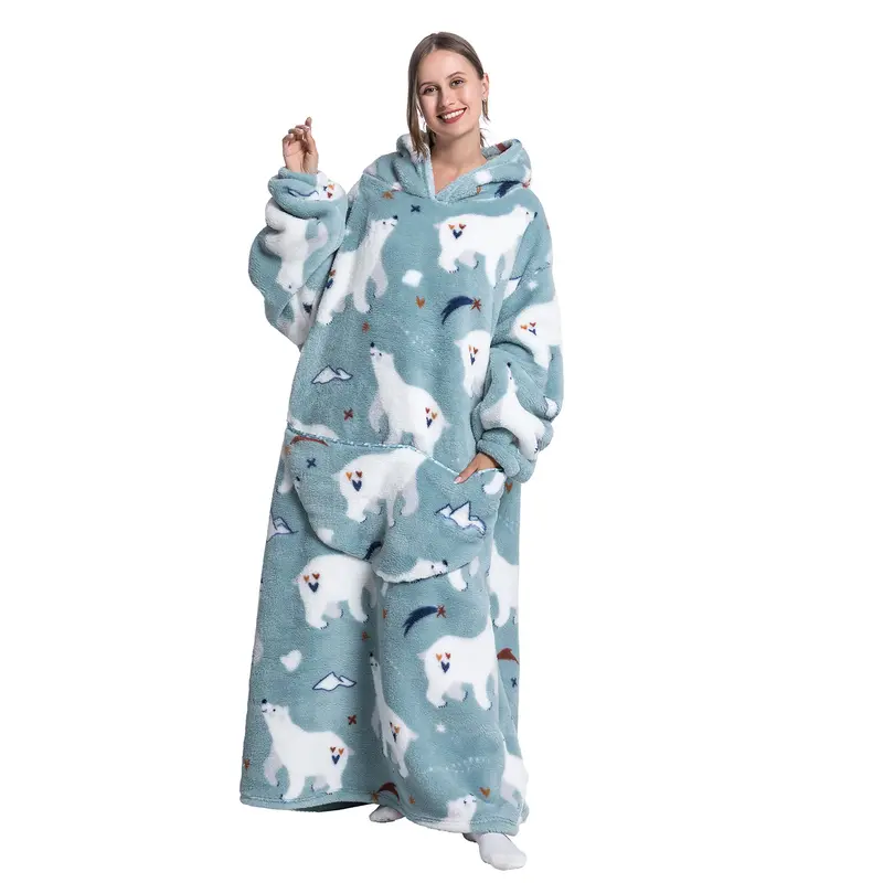 Oversized Wearable Blanket Hoodie – Cozy Fleece Hooded Sweatshirt with Pocket, Unisex Lounge & Sleepwear