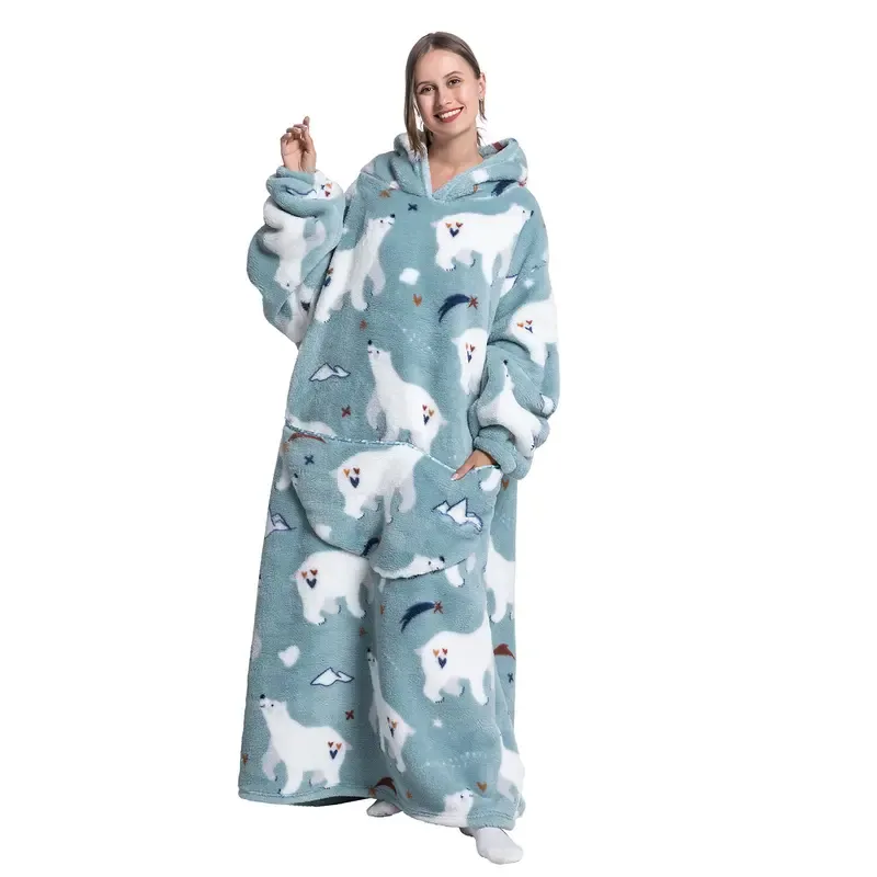 Oversized Wearable Blanket Hoodie – Cozy Fleece Hooded Sweatshirt with Pocket, Unisex Lounge & Sleepwear
