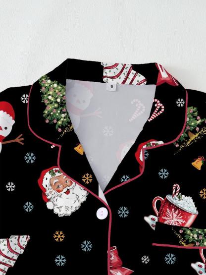 Women's Christmas Pajama Set Two-Piece Sleepwear Short Sleeve Button-Up Top & Shorts Casual Home Wear Comfortable Party