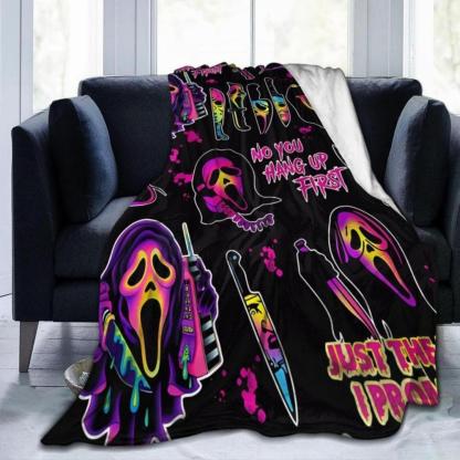 Soft Funny Throw Blanket Ghostface Blanket No You Hang Up Horror Movie Character Gift Serial Killers Spooky Season Couch Bed Sofa Lightweight Warm Cozy Flannel Fleece Bed Microfiber Furry