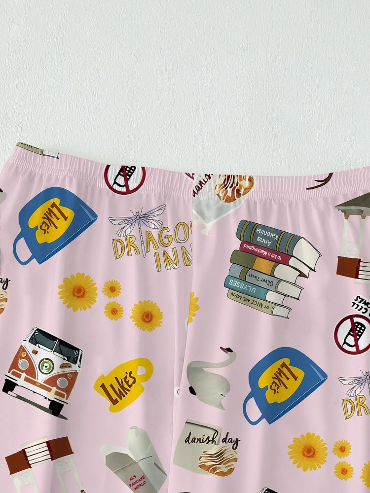 Women's Fall Winter Pajama Set, Stars Hollow Gilmore Comfortable Sleepwear, Cute Elegant Long Sleeve Pants Two-Piece Loungewear