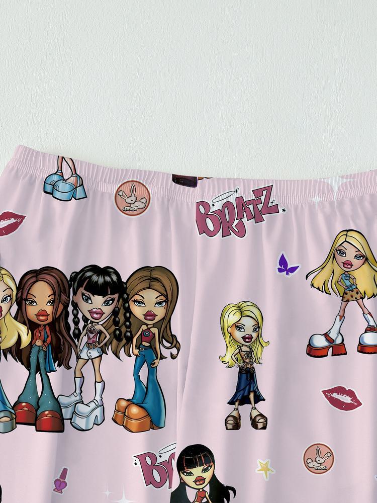 Y2K pajamas,doll pajamas,Autumn Winter Women's Pajamas Set, Cute Elegant Long Sleeve Top & Pants, Fitted Home Wear, All over Graphic Pattern, Moderate Fabric