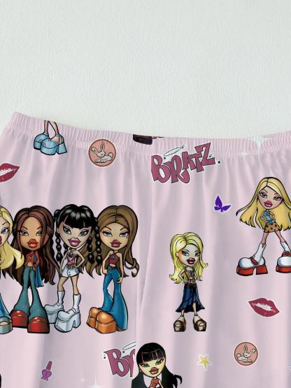 Y2K pajamas,doll pajamas,Autumn Winter Women's Pajamas Set, Cute Elegant Long Sleeve Top & Pants, Fitted Home Wear, All over Graphic Pattern, Moderate Fabric