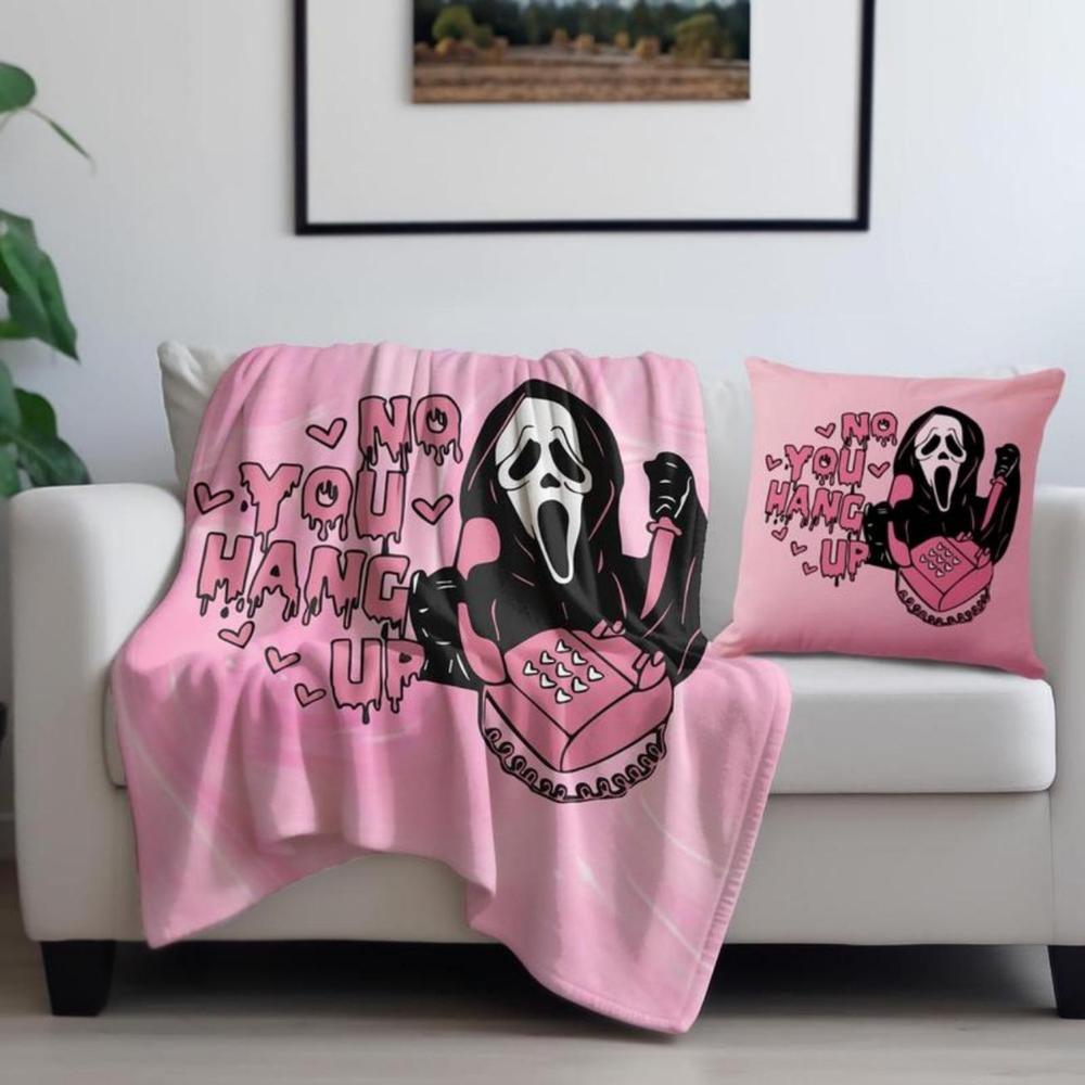 Soft Funny Throw Blanket No You Hang Up Pink Horror Ghost Fleece Cozy Lightweight Thick Fuzzy Plush Blankets Throws- Halloween Valentine's Day Gifts For Bedroom Bed Sofa
