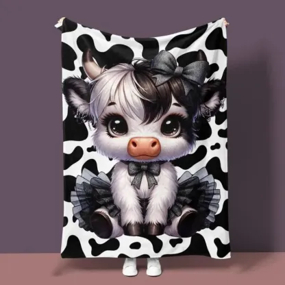 Funny Cartoon Cow Throw Blanket – Soft Cozy Flannel for Bed, Sofa, Office & Travel, Cute Farm Animal Gift