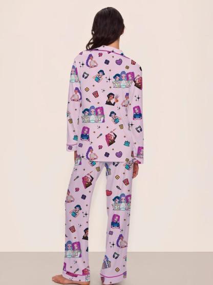 Women's Kpop Demon Hunter Tiger Sleepwear Set, Long Sleeve Button-up Top & Pants, Casual Home Wear, Netflix Fan Gift, Loungewear