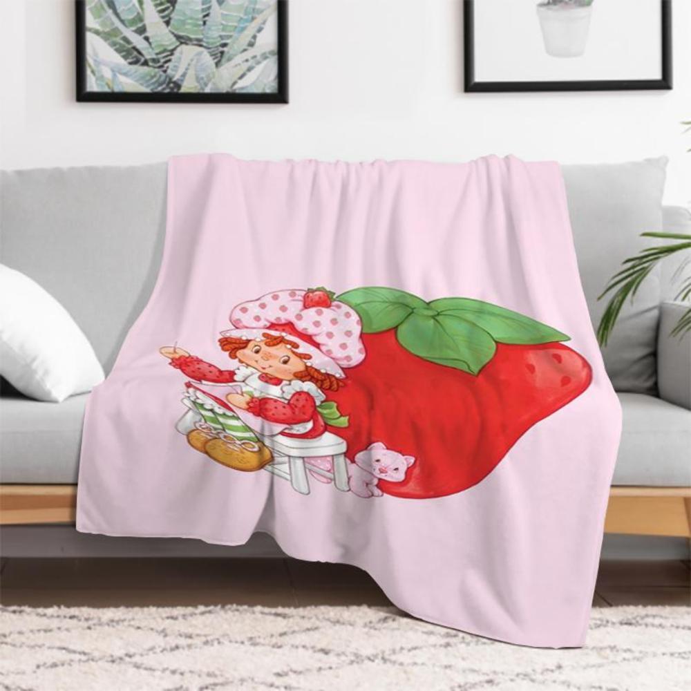Soft Funny Throw Blanket S-Strawberry Pink Shortcake Throw Camping Chair Picnic Blanket Fluffy Plaid Blankets For Decorative Sofa Portable King Lid Downy