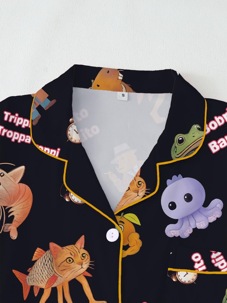 brain rot Teen Boys' Sleepwear Set, Fun Game Night, Role-Playing Party Wear, Cartoon Pattern Home Clothes, Cartoon Print Pajama, birthday&Christmas gifts,