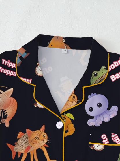 brain rot Teen Boys' Sleepwear Set, Fun Game Night, Role-Playing Party Wear, Cartoon Pattern Home Clothes, Cartoon Print Pajama, birthday&Christmas gifts,