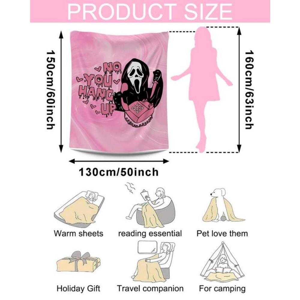 Soft Funny Throw Blanket No You Hang Up Pink Horror Ghost Fleece Cozy Lightweight Thick Fuzzy Plush Blankets Throws- Halloween Valentine's Day Gifts For Bedroom Bed Sofa