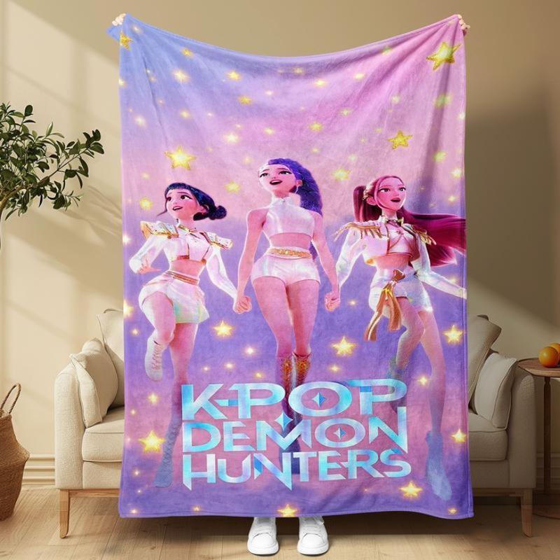 K-Pop Demon Hunter Flannel Blanket - Soft Lightweight Cozy for Bed Sofa Camping Travel Halloween Christmas Gift for All Ages