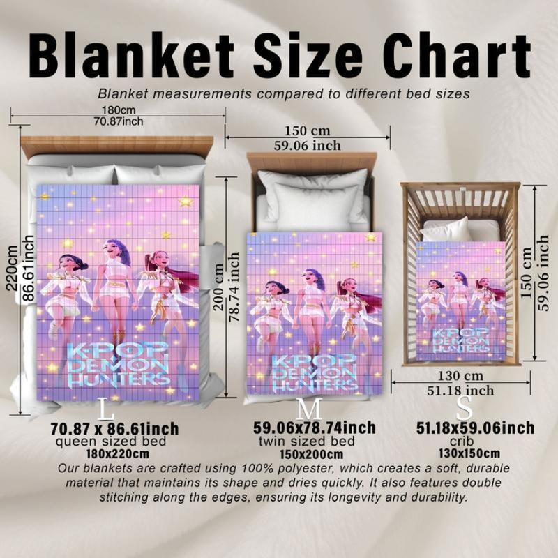 K-Pop Demon Hunter Flannel Blanket - Soft Lightweight Cozy for Bed Sofa Camping Travel Halloween Christmas Gift for All Ages