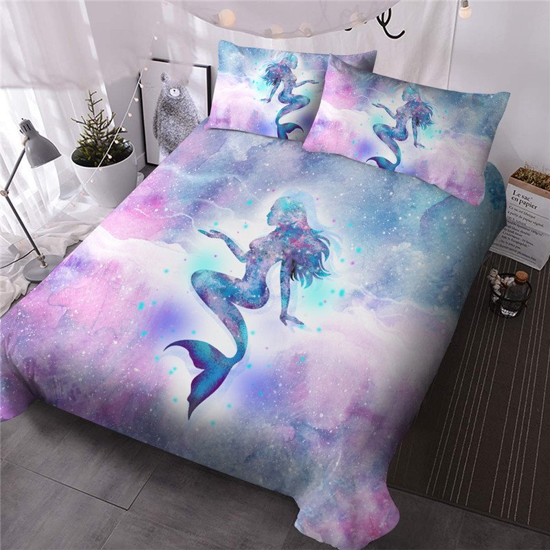 3 Pcs 3D Mermaid Galaxy Print Bedding Set/Comforter Set Ultra-soft Mic