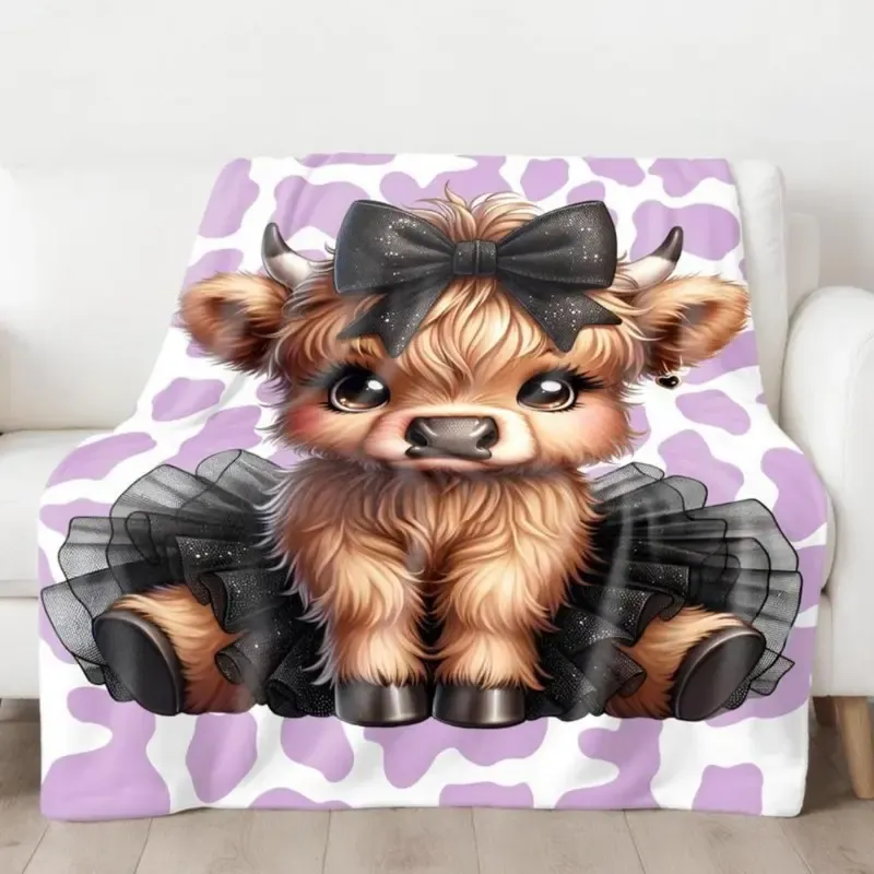 Funny Cartoon Cow Throw Blanket – Soft Cozy Flannel for Bed, Sofa, Office & Travel, Cute Farm Animal Gift