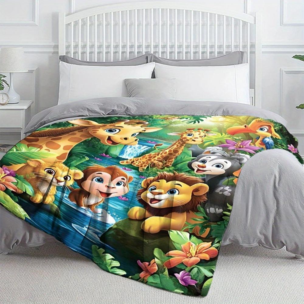 Soft Funny Throw Blanket Jungle Animals Flannel Fleece Digital Print Blanket For Sofa,Bed,Travel Lightweight,All-Season,Cozy,Chunky Knit,Uncharged Giraffe,Monkey,Lion Pattern Versatile For Office,Living Room