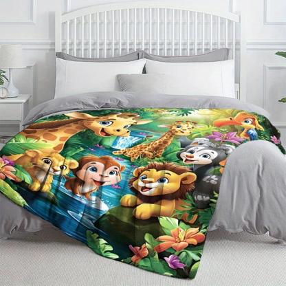 Soft Funny Throw Blanket Jungle Animals Flannel Fleece Digital Print Blanket For Sofa,Bed,Travel Lightweight,All-Season,Cozy,Chunky Knit,Uncharged Giraffe,Monkey,Lion Pattern Versatile For Office,Living Room