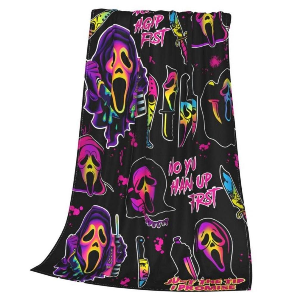 Soft Funny Throw Blanket Ghostface Blanket No You Hang Up Horror Movie Character Gift Serial Killers Spooky Season Couch Bed Sofa Lightweight Warm Cozy Flannel Fleece Bed Microfiber Furry