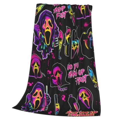 Soft Funny Throw Blanket Ghostface Blanket No You Hang Up Horror Movie Character Gift Serial Killers Spooky Season Couch Bed Sofa Lightweight Warm Cozy Flannel Fleece Bed Microfiber Furry