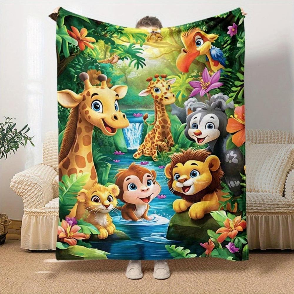 Soft Funny Throw Blanket Jungle Animals Flannel Fleece Digital Print Blanket For Sofa,Bed,Travel Lightweight,All-Season,Cozy,Chunky Knit,Uncharged Giraffe,Monkey,Lion Pattern Versatile For Office,Living Room