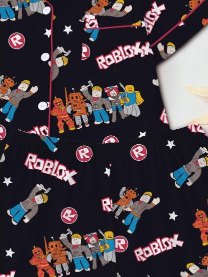 Roblox Boys' Teen Sleepwear Set, Fun Game Night, Role-Playing Party Wear, All Seasons Fitted Home Clothes, Minecraft, Print Sleepwear