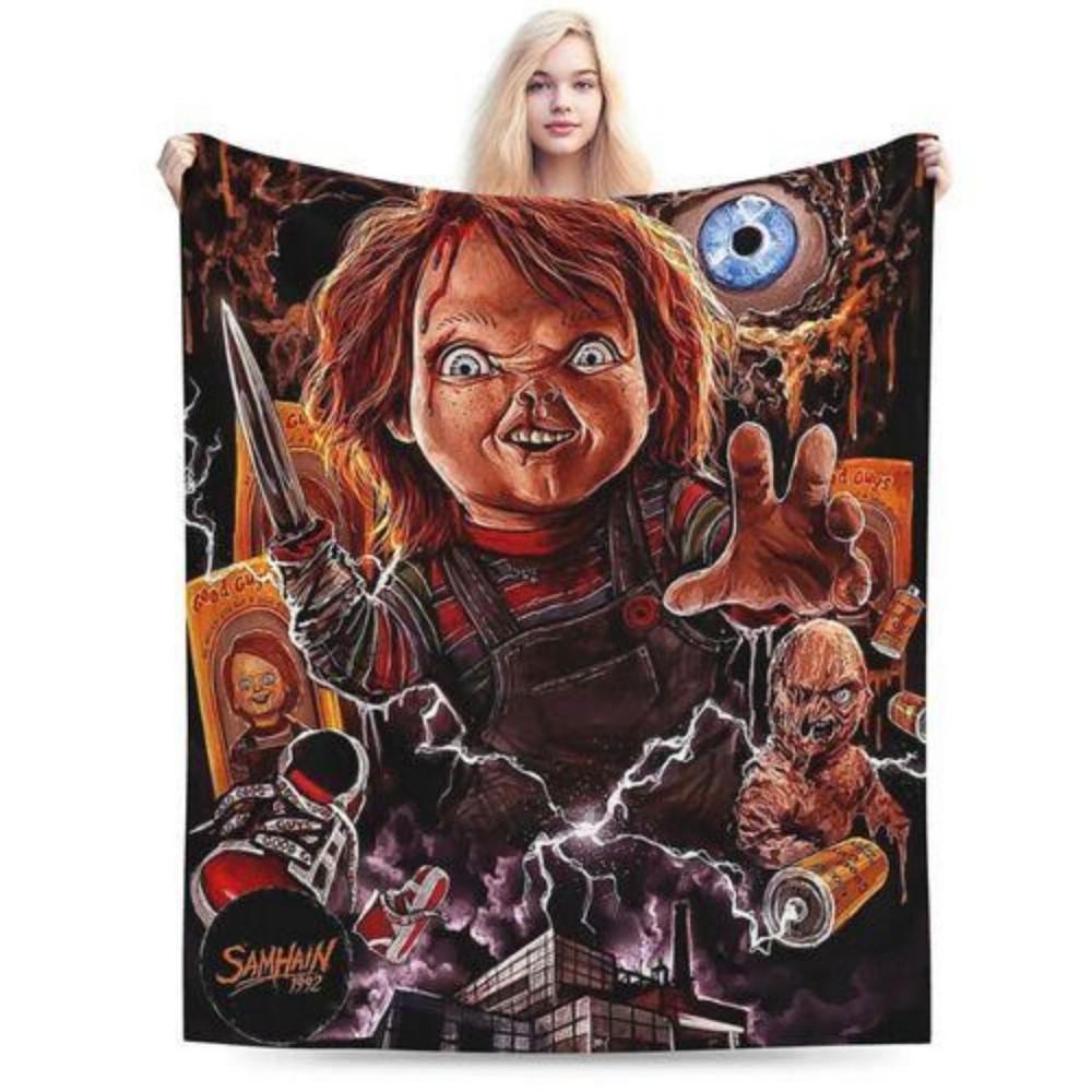 Soft Funny Throw Blanket Horror Movie Blanket Chucky Halloween Fleece Blanket Super Cozy Warm Fleece Fluffy Plush Lightweight Bedding Quilts For All Season Bed Sofa Couch