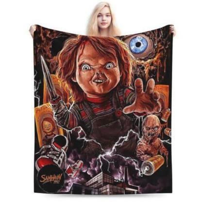 Soft Funny Throw Blanket Horror Movie Blanket Chucky Halloween Fleece Blanket Super Cozy Warm Fleece Fluffy Plush Lightweight Bedding Quilts For All Season Bed Sofa Couch