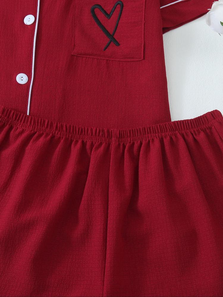 Romantic Heart Floral Pajama Set for Girls, Cute Short Sleeve Top & Shorts, Comfortable All-Season Home Wear, Soft Casual Pajamas, 6-Piece Casual