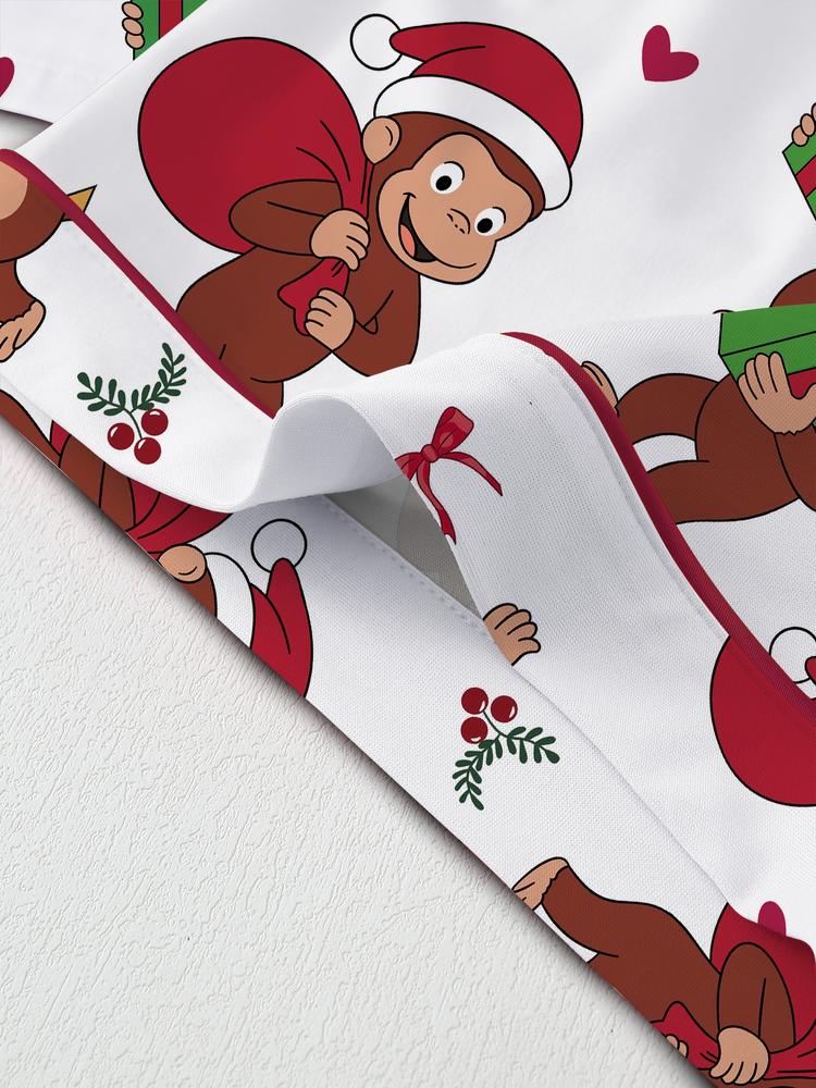 Cute Christmas Monkey Pajama Set, Comfortable Sleepwear for All Seasons, Fitted Cartoon Pattern Nightgown, Ideal Holiday Gift